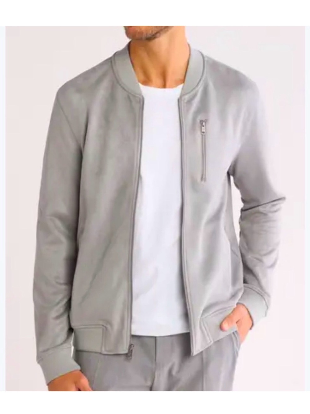 Ben Sherman Light Gray Suede Bomber Jacket